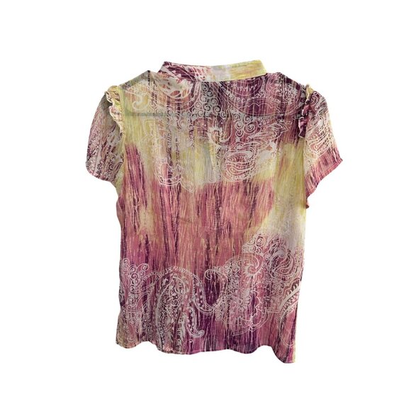 Allison Morgan Ruffle Paisley Button Front Shirt Purple Yellow Sz Small Boho NWT - Picture 2 of 10